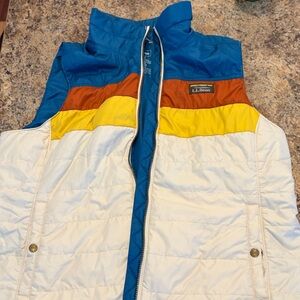 L.L. Bean Multicolor Puffer Vest - Blue, Yellow, White, Orange
